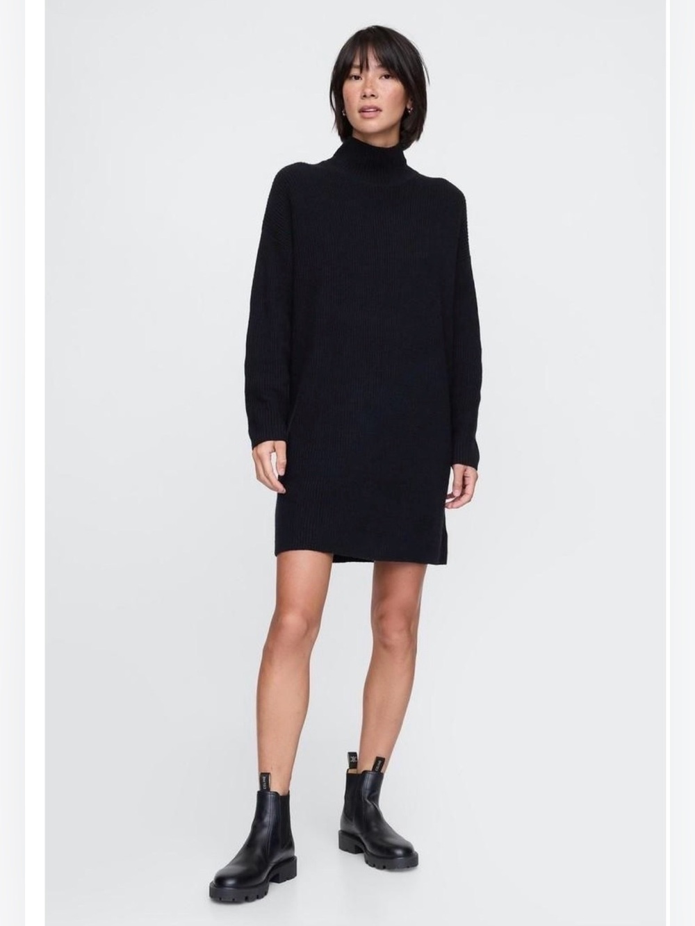 Gap Cashsoft Rib Turtleneck Mini Dress. Medium. Black.